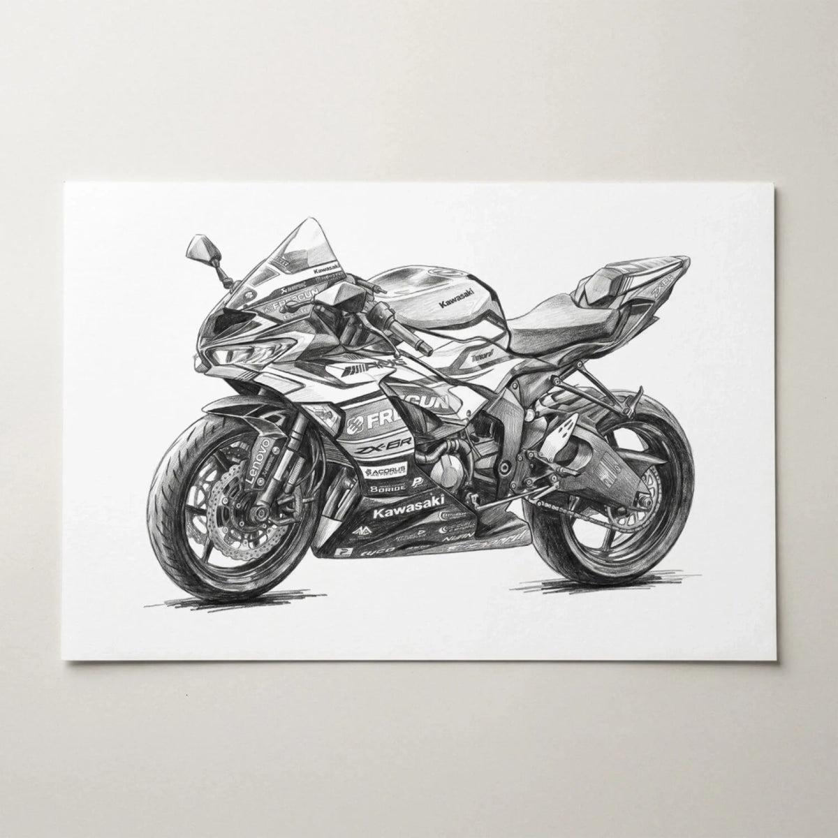 Portrét motorky v tužkovém stylu (na šířku) z tvé fotky - plakát