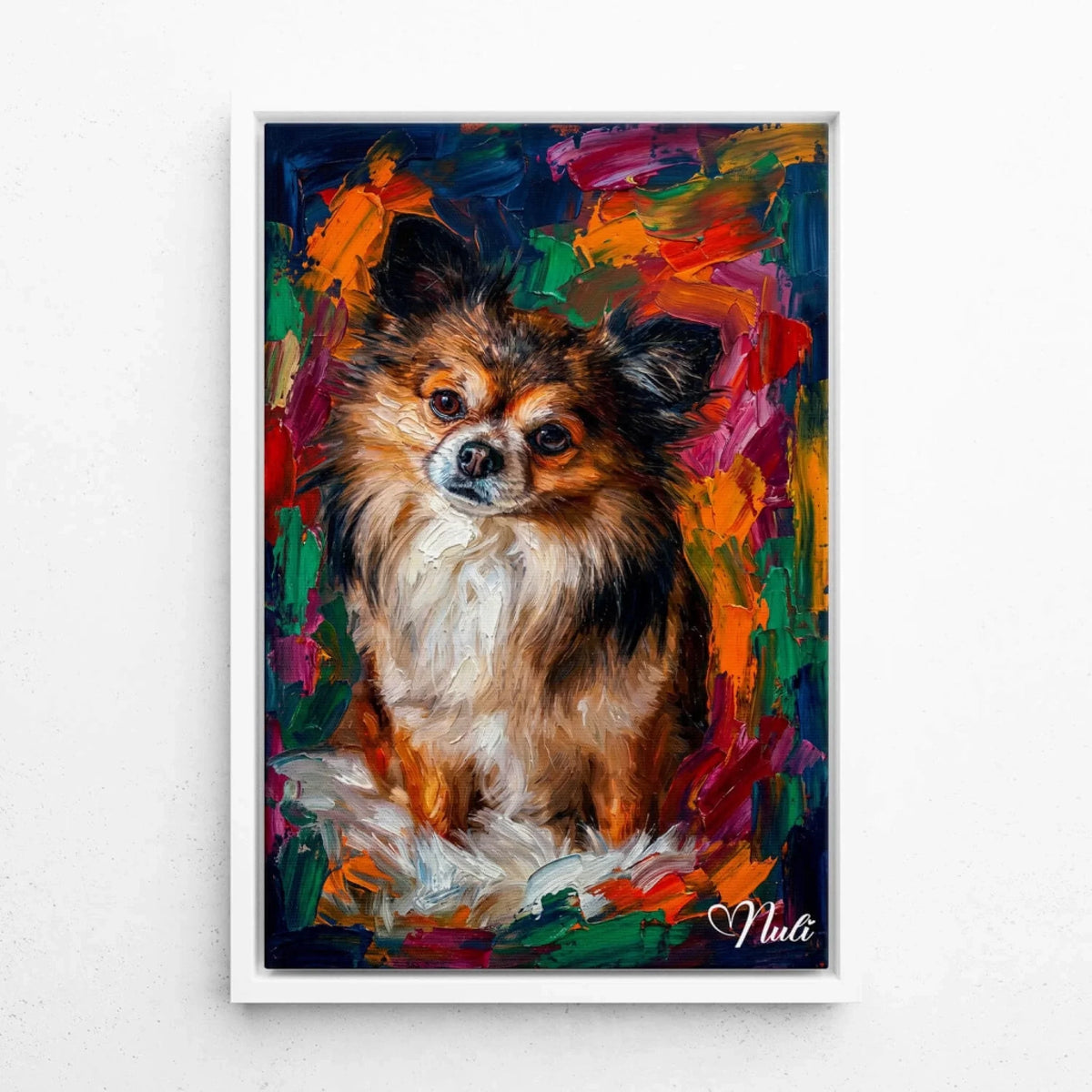 Portrét psa v pop-art stylu z tvé fotky - plátno s bílým rámem