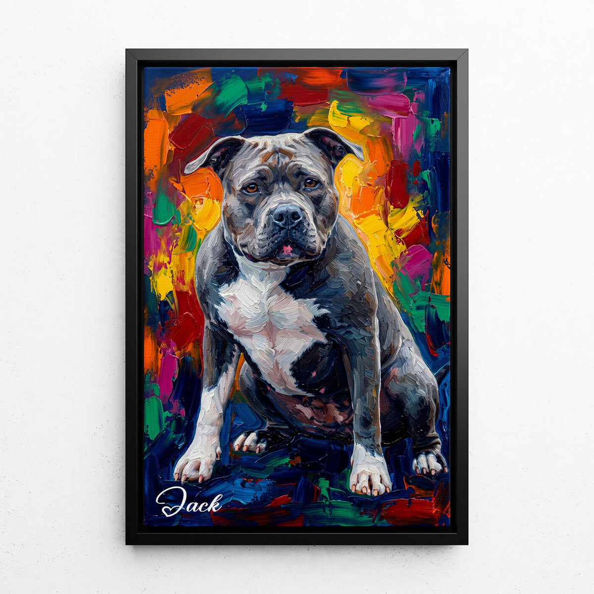 Portrét psa v pop-art stylu z tvé fotky - plátno s černým rámem